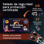 6 Pack Gafas Eclipse Solar Certificación ISO 12312-2